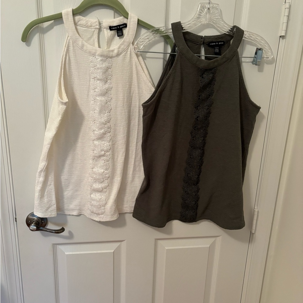Two Cable & Gauge medium halter cotton blend tops-green and white